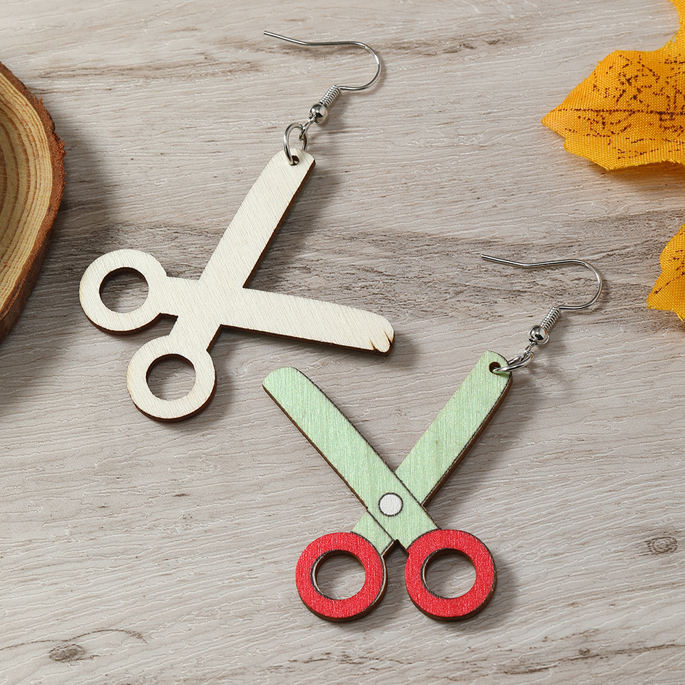 1 Pair Casual Cute Pastoral Book Scissors Pencil Wood Silver Plated Drop Earrings display picture 9