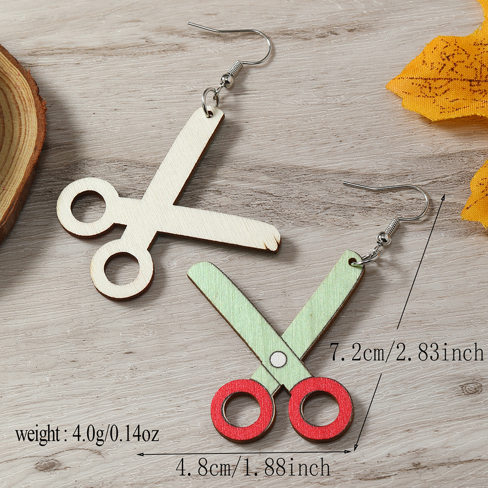 1 Pair Casual Cute Pastoral Book Scissors Pencil Wood Silver Plated Drop Earrings display picture 10