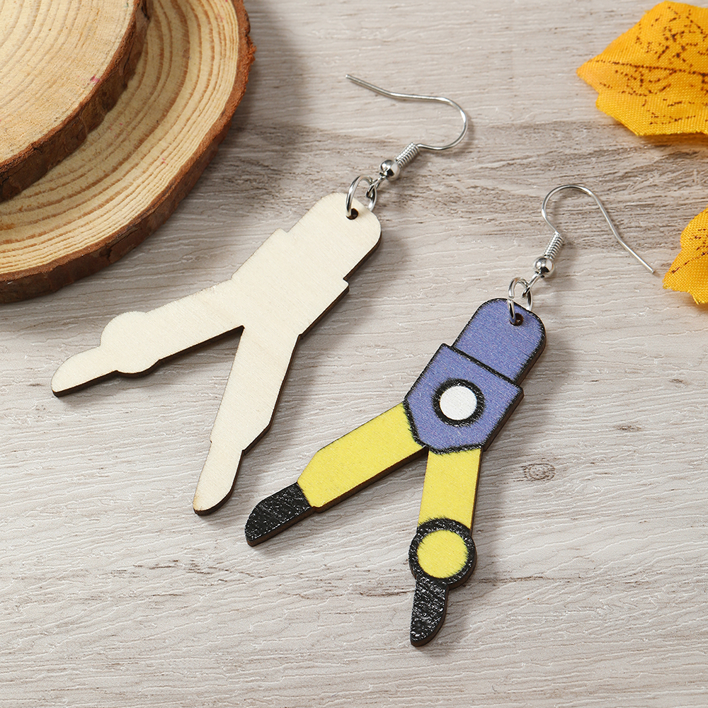 1 Pair Casual Cute Pastoral Book Scissors Pencil Wood Silver Plated Drop Earrings display picture 14