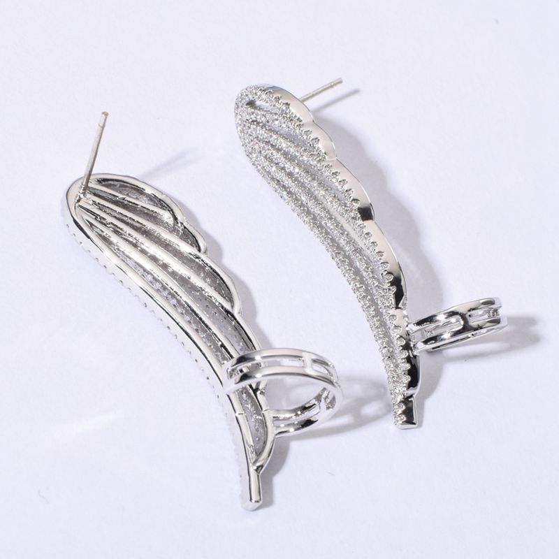 1 Pair Elegant Simple Style Wings Polishing Plating Inlay Copper Zircon 18K Gold Plated Ear Studs display picture 4