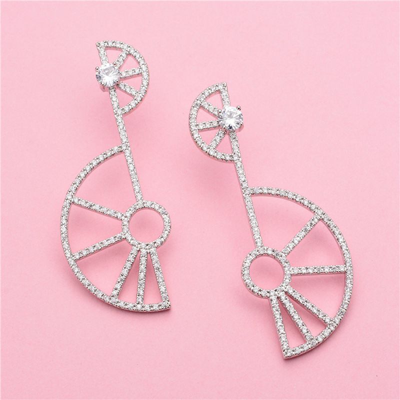 1 Pair Casual Simple Style Sector Polishing Copper Zircon Ear Studs display picture 2