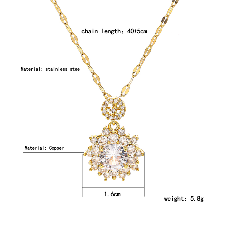 304 Stainless Steel Copper 18K Gold Plated Glam Luxurious Plating Inlay Solid Color Diamond Pendant Necklace display picture 4