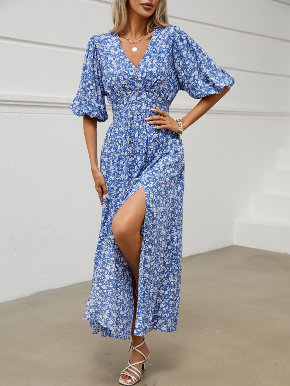 Women's Regular Dress Pastoral V Neck Half Sleeve Printing Maxi Long Dress Holiday Daily display picture 2