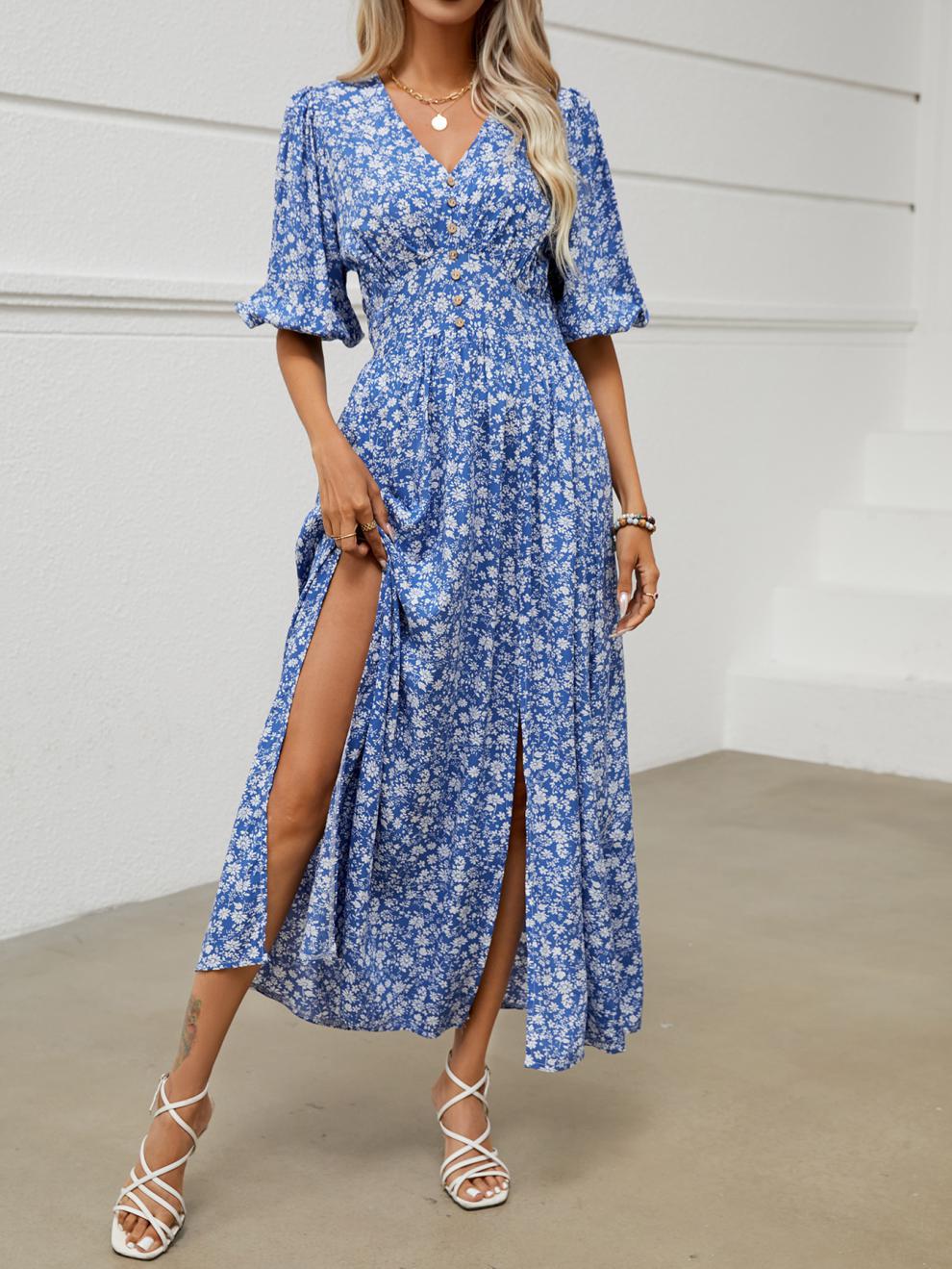 Women's Regular Dress Pastoral V Neck Half Sleeve Printing Maxi Long Dress Holiday Daily display picture 4