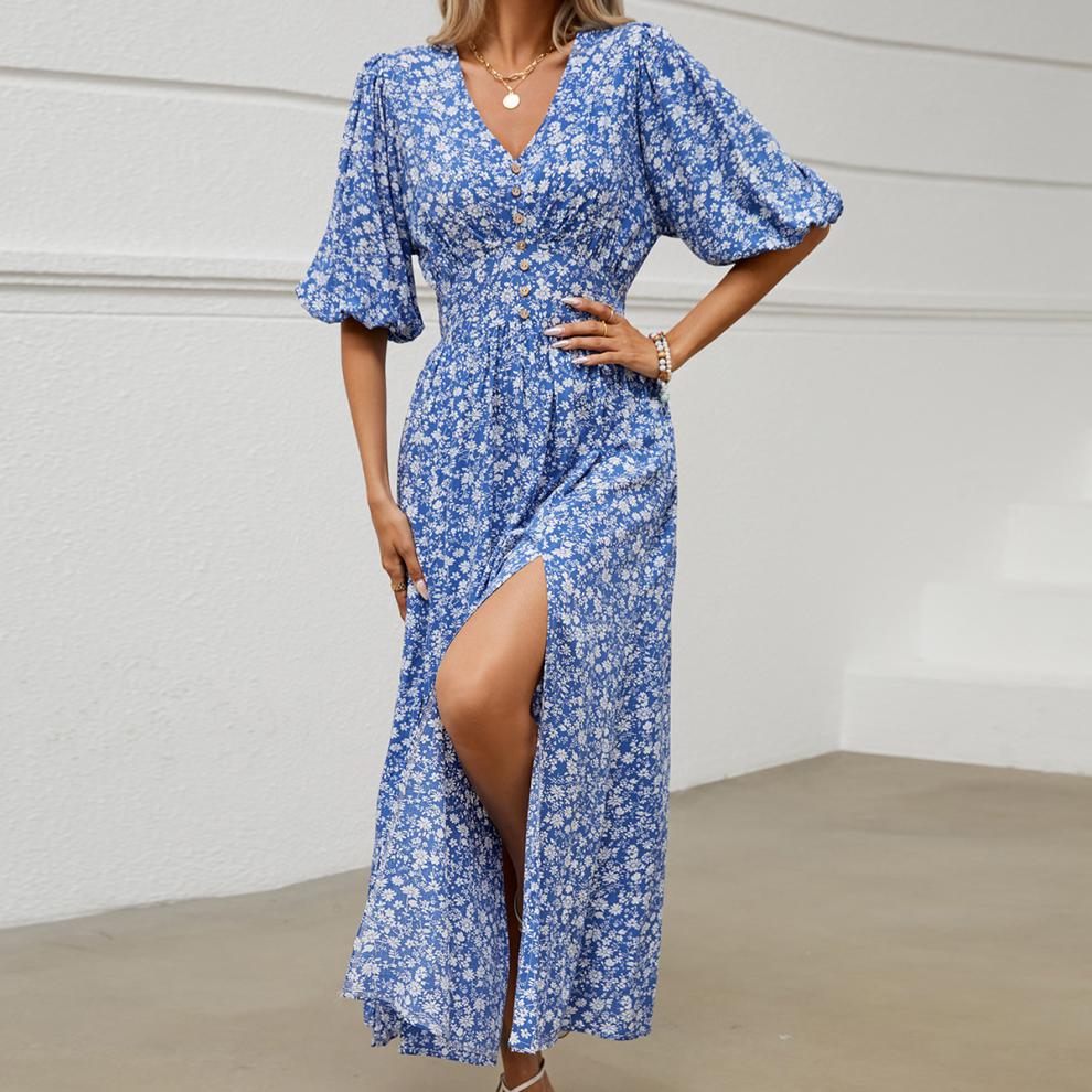Women's Regular Dress Pastoral V Neck Half Sleeve Printing Maxi Long Dress Holiday Daily display picture 6