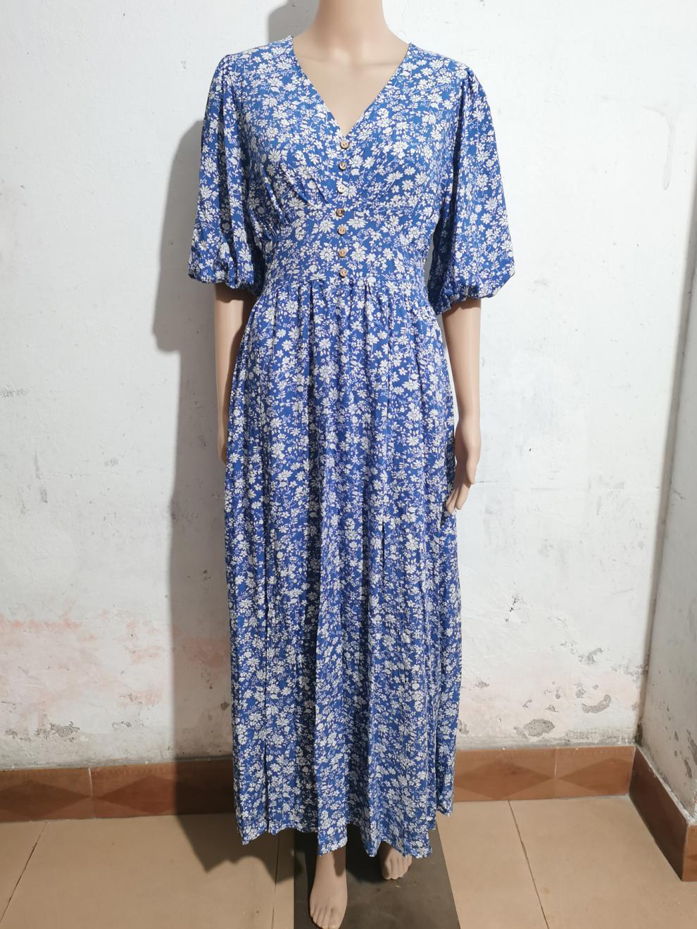 Women's Regular Dress Pastoral V Neck Half Sleeve Printing Maxi Long Dress Holiday Daily display picture 7