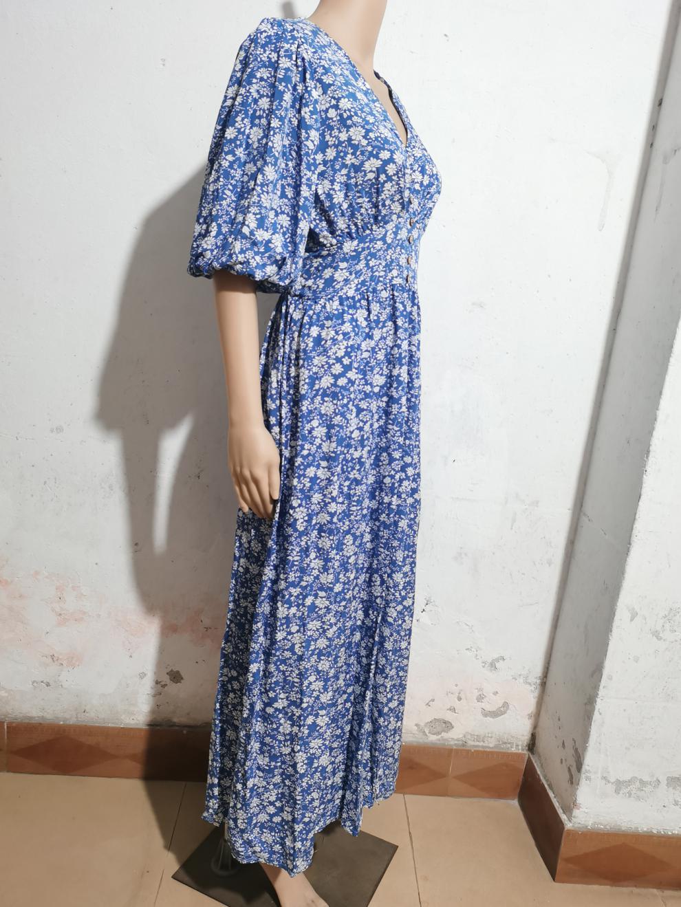 Women's Regular Dress Pastoral V Neck Half Sleeve Printing Maxi Long Dress Holiday Daily display picture 8