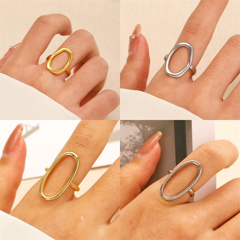 Stainless Steel 18K Gold Plated Gold Plated Casual Modern Style Streetwear Oval Hollow Out Open Rings display picture 1