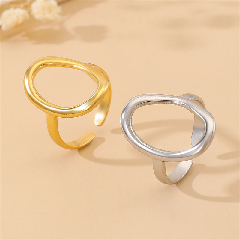 Stainless Steel 18K Gold Plated Gold Plated Casual Modern Style Streetwear Oval Hollow Out Open Rings display picture 5