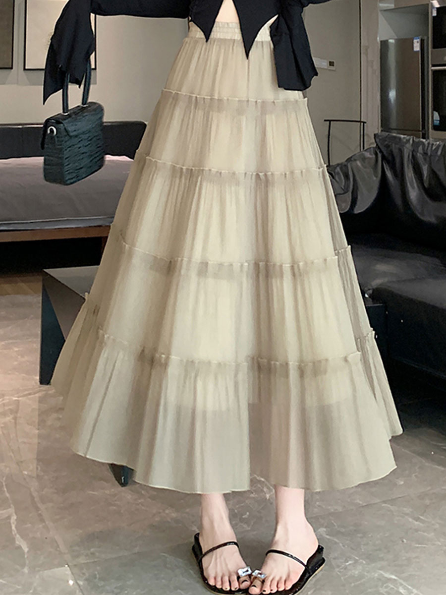 Sommer Einfacher Stil Einfarbig Polyester Midi-Kleid Röcke display picture 1