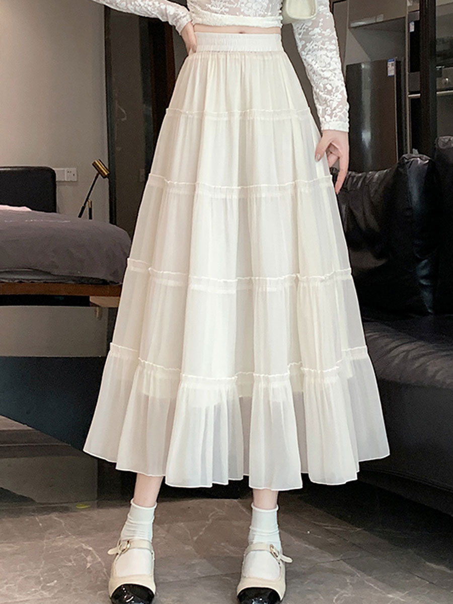 L'Été Style Simple Couleur Unie Polyester Robe Mi-Longue Jupes display picture 2