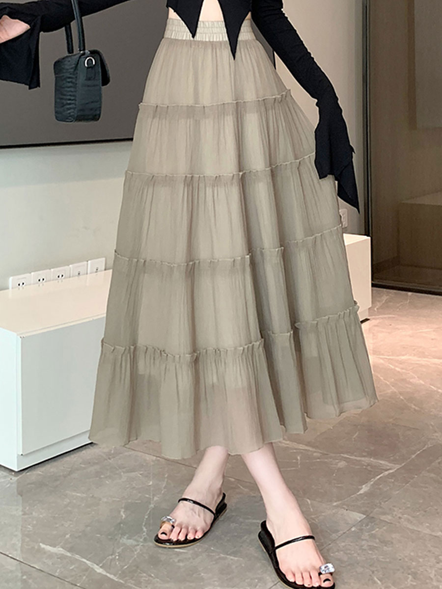 Sommer Einfacher Stil Einfarbig Polyester Midi-Kleid Röcke display picture 4