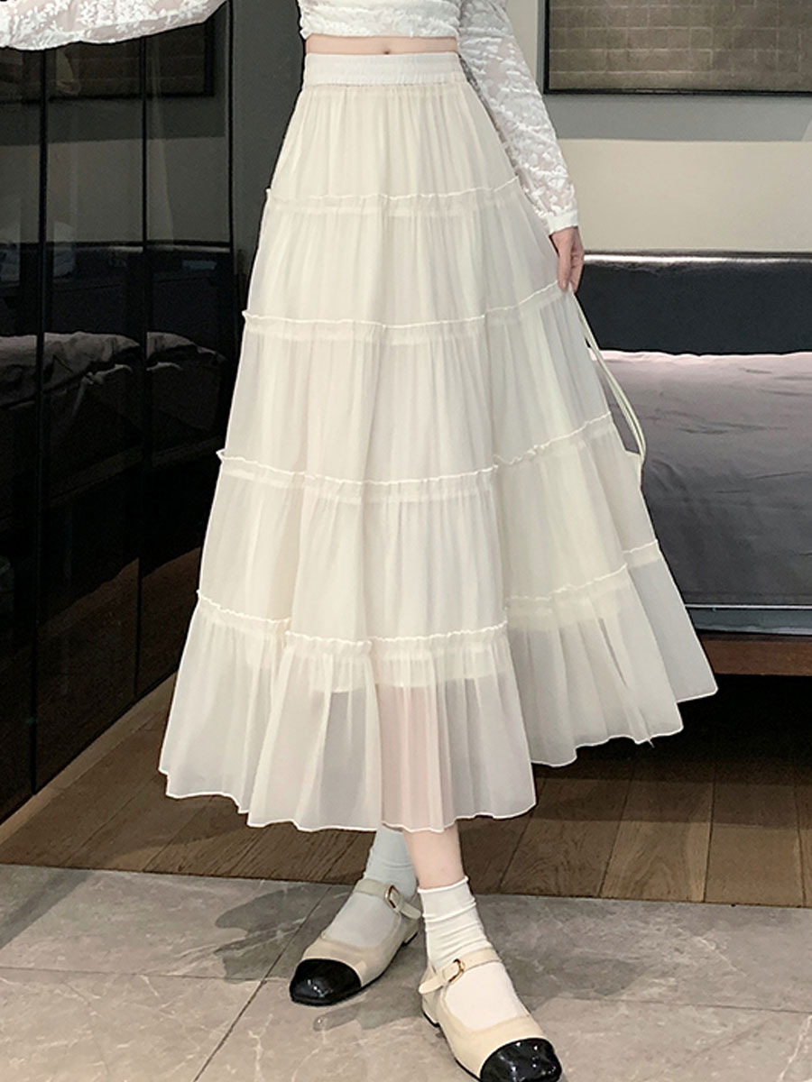 Sommer Einfacher Stil Einfarbig Polyester Midi-Kleid Röcke display picture 5
