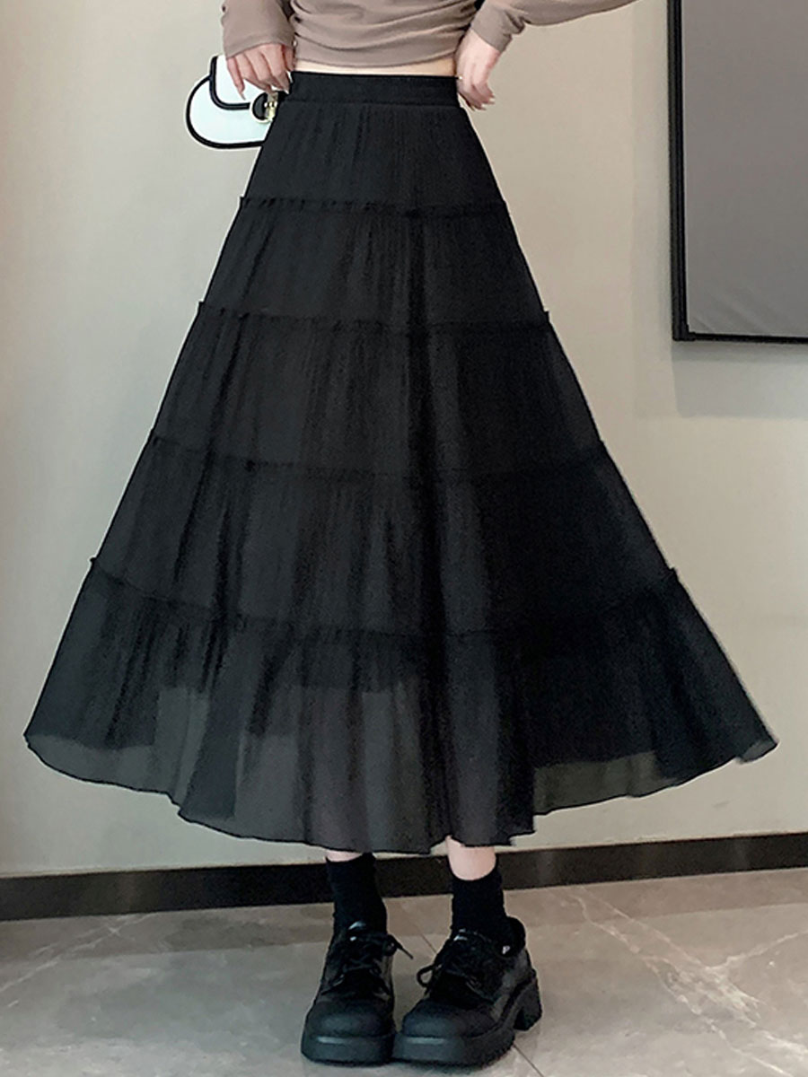 Sommer Einfacher Stil Einfarbig Polyester Midi-Kleid Röcke display picture 6
