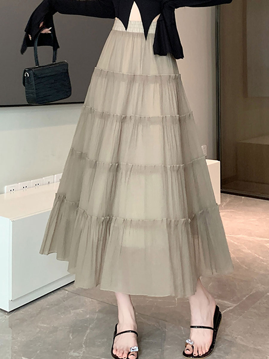 Sommer Einfacher Stil Einfarbig Polyester Midi-Kleid Röcke display picture 9