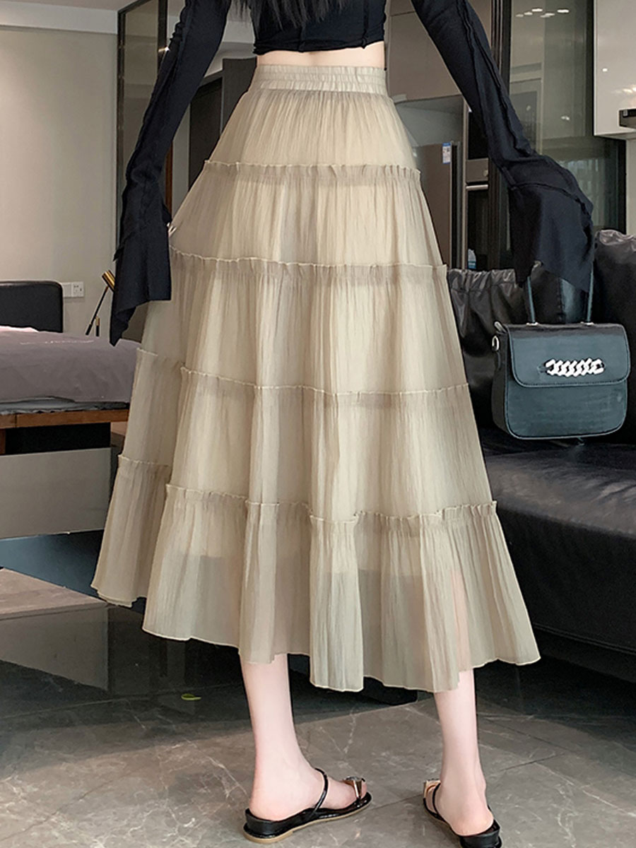 L'Été Style Simple Couleur Unie Polyester Robe Mi-Longue Jupes display picture 10