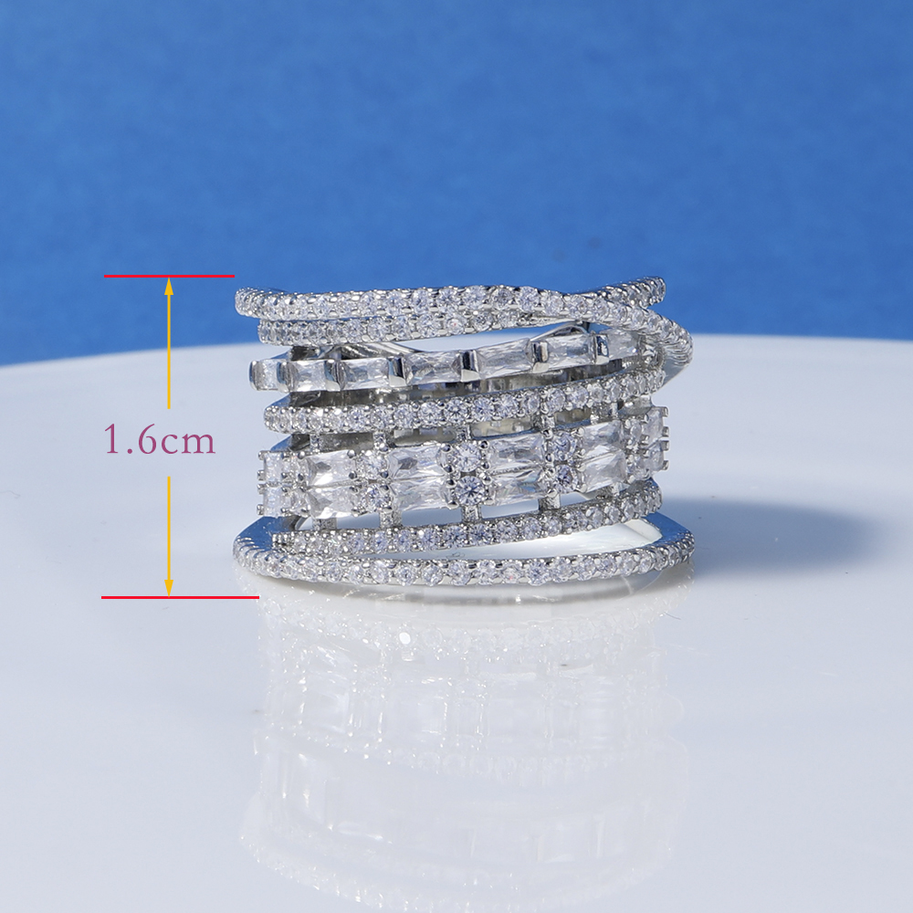Wholesale Glam Shiny Lines Copper Irregular Layered Inlay Gold Plated Rhodium Plated Zircon Rings display picture 1