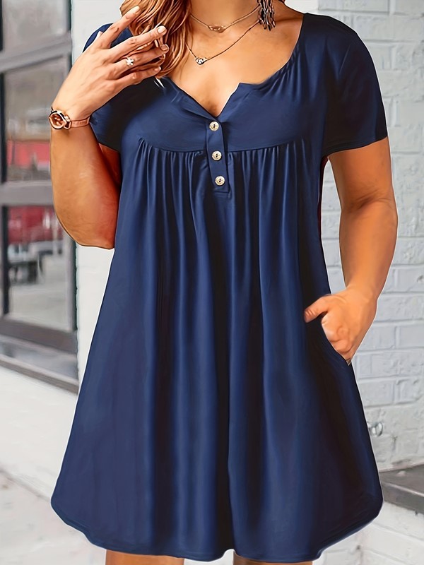 Regular Dress Commute V Neck Printing Button Half Sleeve Solid Color Midi Dress Holiday Daily display picture 1