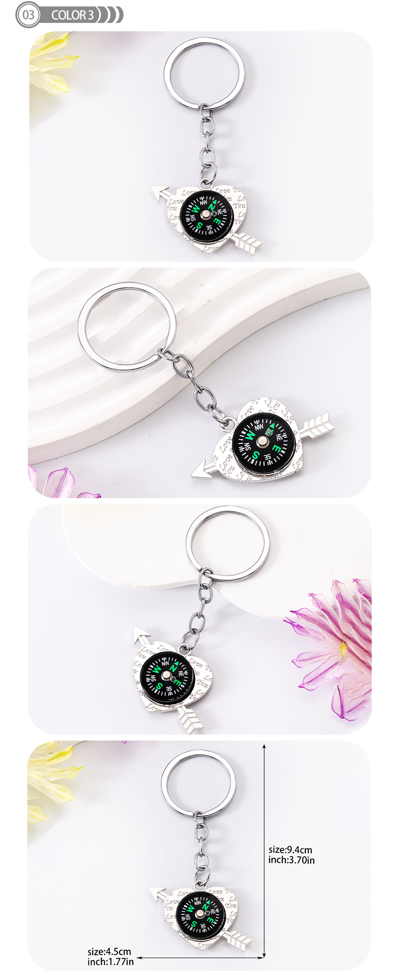 Simple Style Compass Star Heart Shape Alloy Plating Bag Pendant Keychain display picture 4