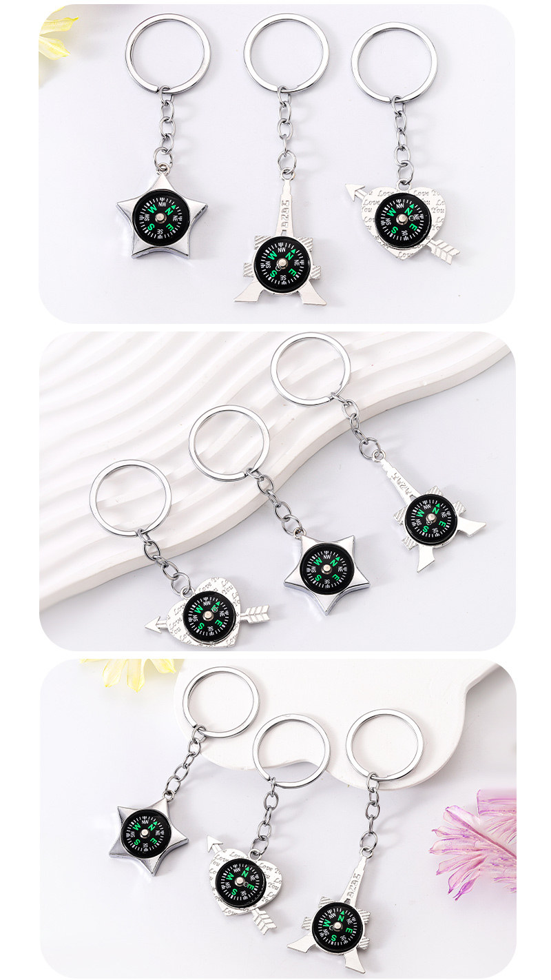 Simple Style Compass Star Heart Shape Alloy Plating Bag Pendant Keychain display picture 5