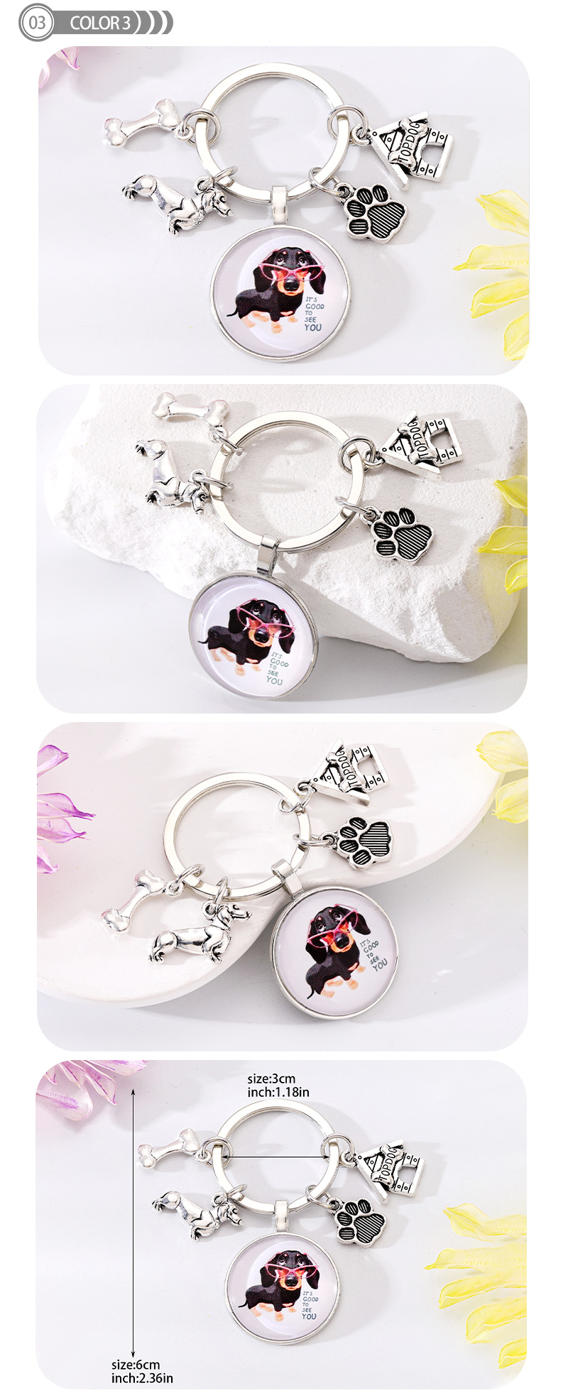 Cute Simple Style Dog Paw Print Unforgettable Alloy Glass Inlay Glass Bag Pendant Keychain display picture 4