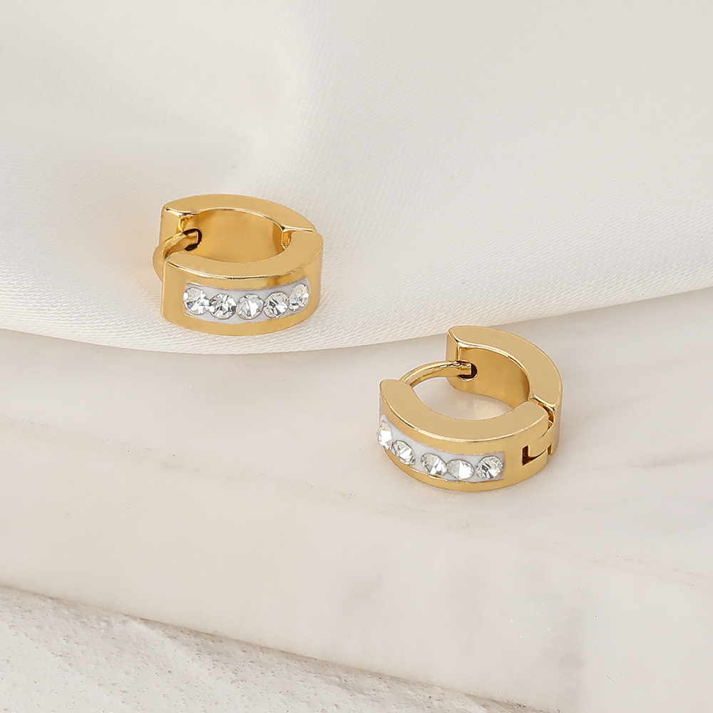 1 Pair Elegant Simple Style Geometric 304 Stainless Steel Zircon 18K Gold Plated Huggie Earrings display picture 4