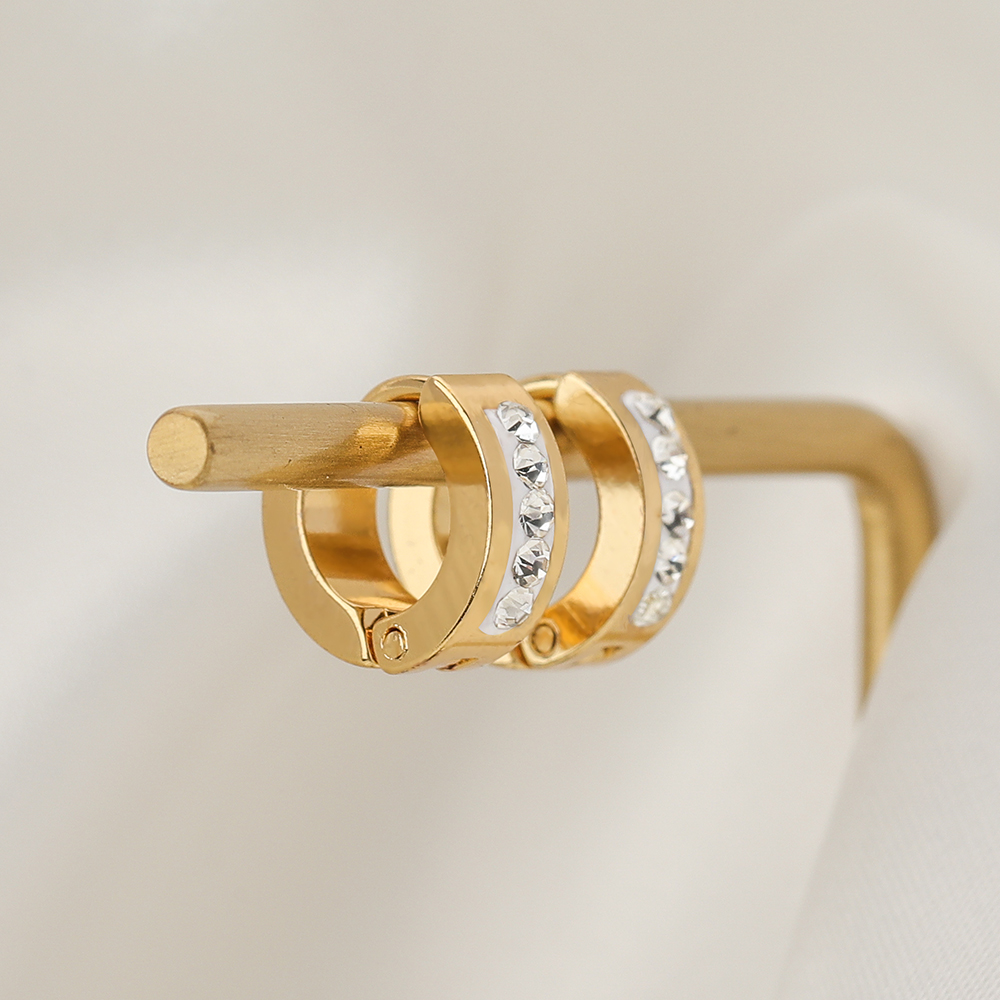 1 Pair Elegant Simple Style Geometric 304 Stainless Steel Zircon 18K Gold Plated Huggie Earrings display picture 5