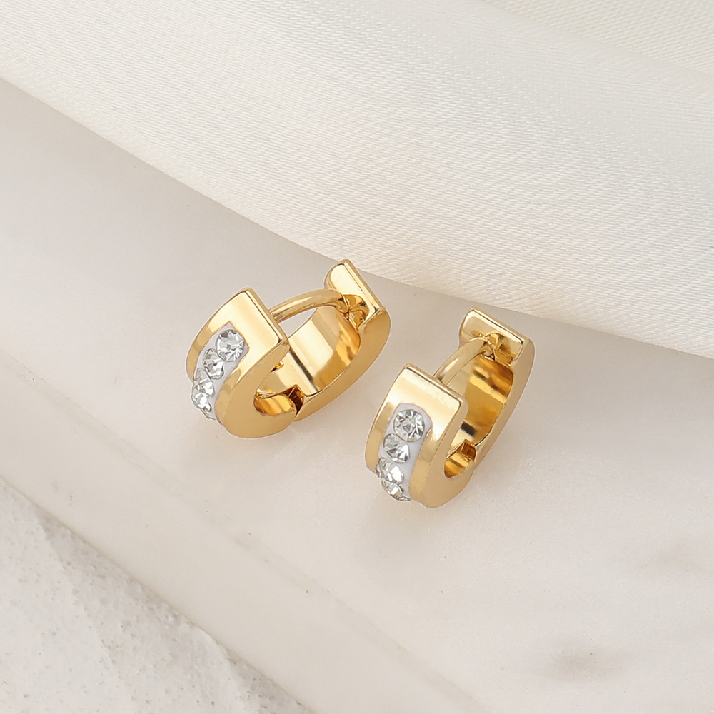 1 Pair Elegant Simple Style Geometric 304 Stainless Steel Zircon 18K Gold Plated Huggie Earrings display picture 6