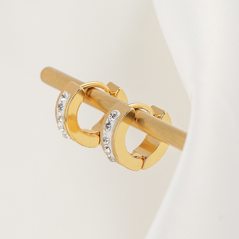 1 Pair Elegant Simple Style Geometric 304 Stainless Steel Zircon 18K Gold Plated Huggie Earrings display picture 1