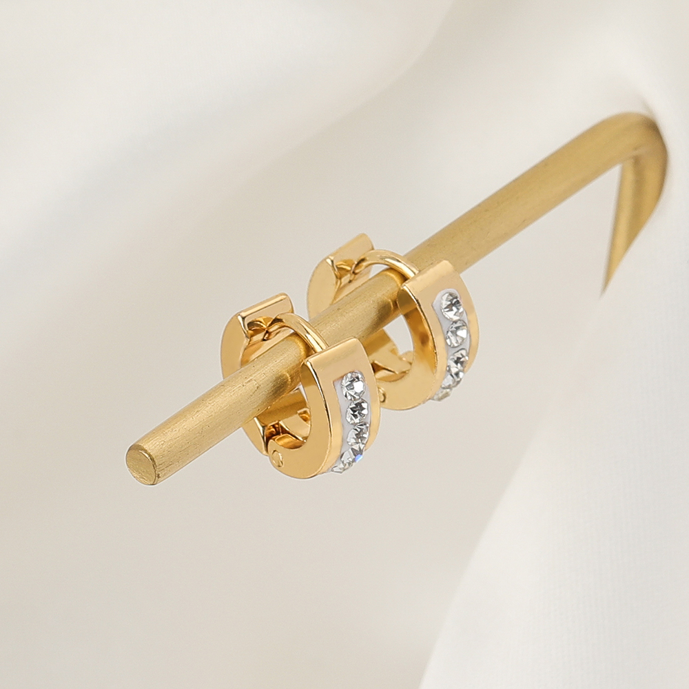 1 Pair Elegant Simple Style Geometric 304 Stainless Steel Zircon 18K Gold Plated Huggie Earrings display picture 2