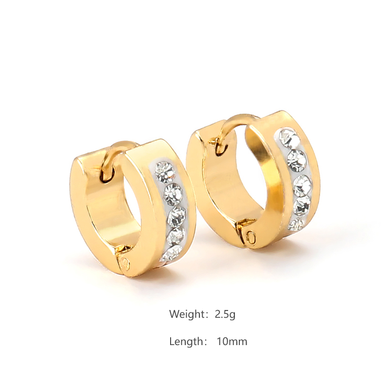 1 Pair Elegant Simple Style Geometric 304 Stainless Steel Zircon 18K Gold Plated Huggie Earrings display picture 7