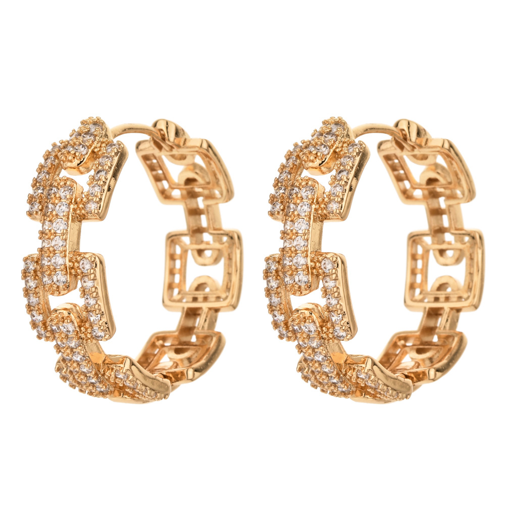 1 Pair Elegant Simple Style Geometric Polishing Copper Zircon 18K Gold Plated Hoop Earrings display picture 5