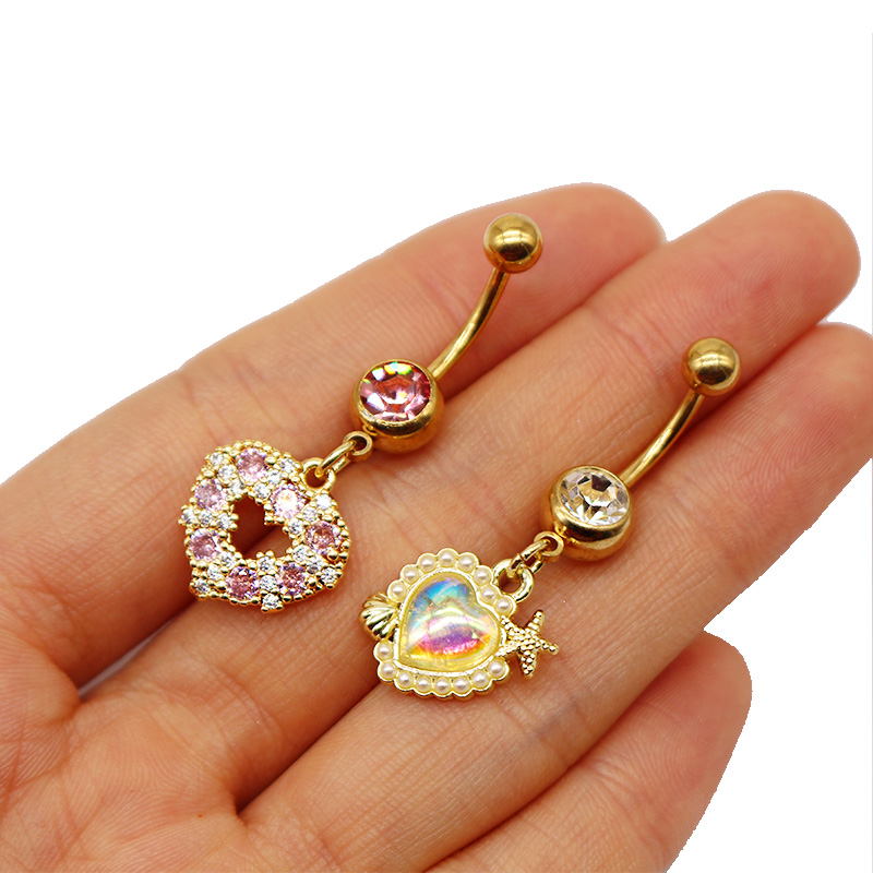 1 Piece Belly Rings Simple Style Shiny Star Heart Shape Wings 316 Stainless Steel  Alloy Hollow Out Inlay Acrylic Rhinestones Glass Gold Plated display picture 18
