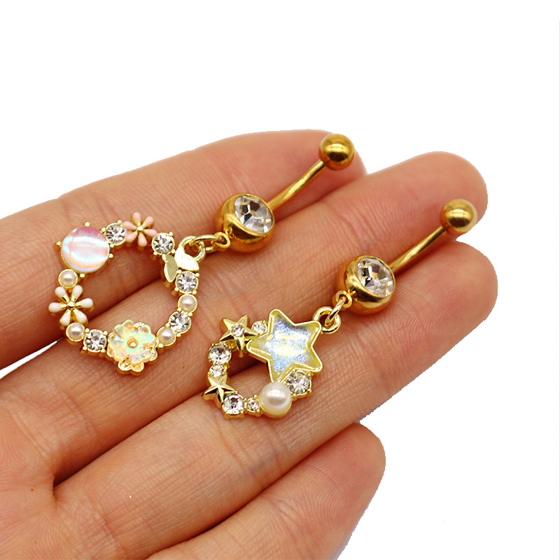 1 Piece Belly Rings Simple Style Shiny Star Heart Shape Wings 316 Stainless Steel  Alloy Hollow Out Inlay Acrylic Rhinestones Glass Gold Plated display picture 15