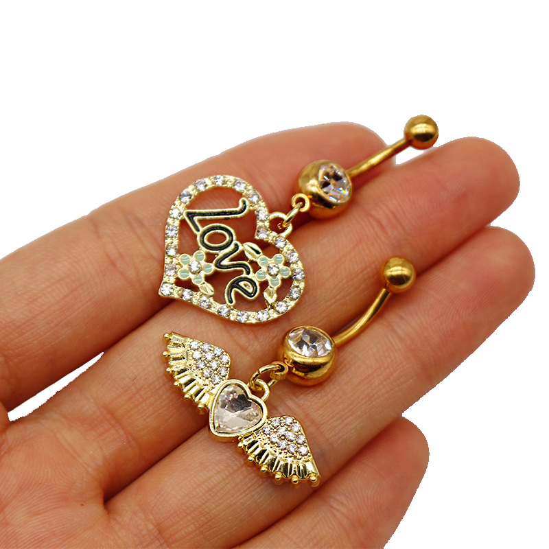 1 Piece Belly Rings Simple Style Shiny Star Heart Shape Wings 316 Stainless Steel  Alloy Hollow Out Inlay Acrylic Rhinestones Glass Gold Plated display picture 16