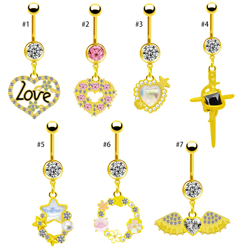1 Piece Belly Rings Simple Style Shiny Star Heart Shape Wings 316 Stainless Steel  Alloy Hollow Out Inlay Acrylic Rhinestones Glass Gold Plated display picture 21