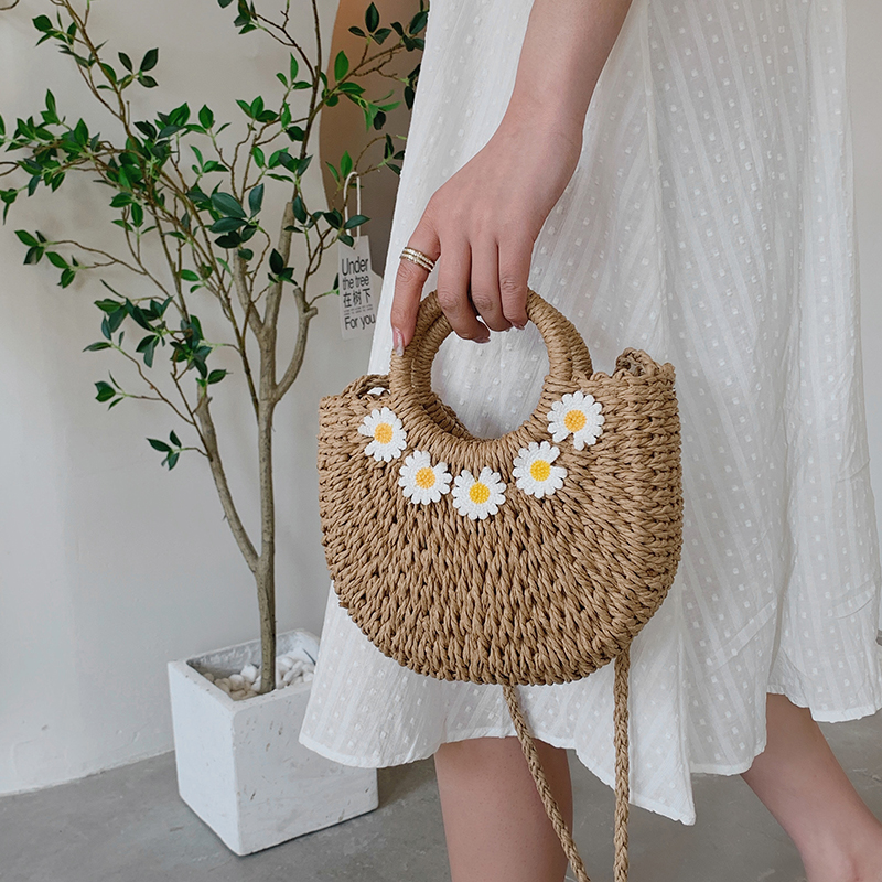Women's Braid Solid Color Daisy Cute Sewing Thread Open Handbag display picture 5