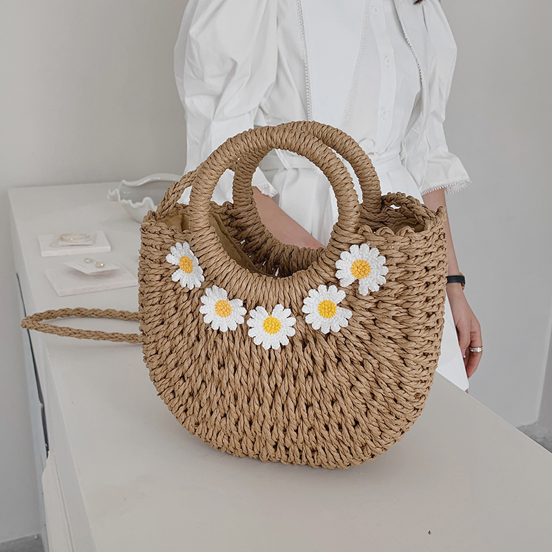 Women's Braid Solid Color Daisy Cute Sewing Thread Open Handbag display picture 11