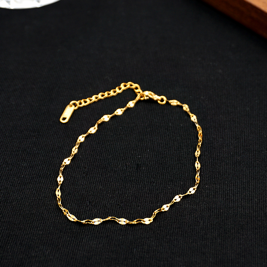 Casual Simple Style Classic Style Solid Color 304 Stainless Steel Titanium Steel Chain Gold Plated Women's Anklet display picture 5