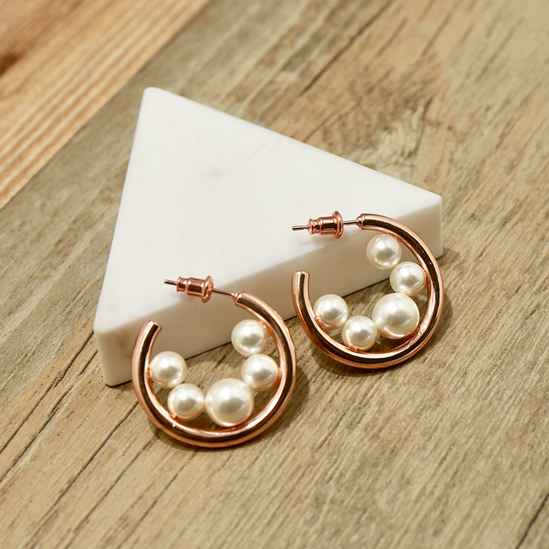 1 Pair Commute Round Plating Copper Pearl 18K Gold Plated Earrings display picture 1