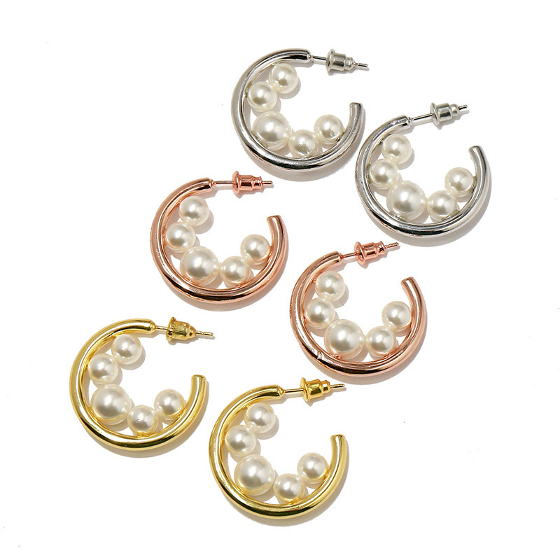 1 Pair Commute Round Plating Copper Pearl 18K Gold Plated Earrings display picture 7