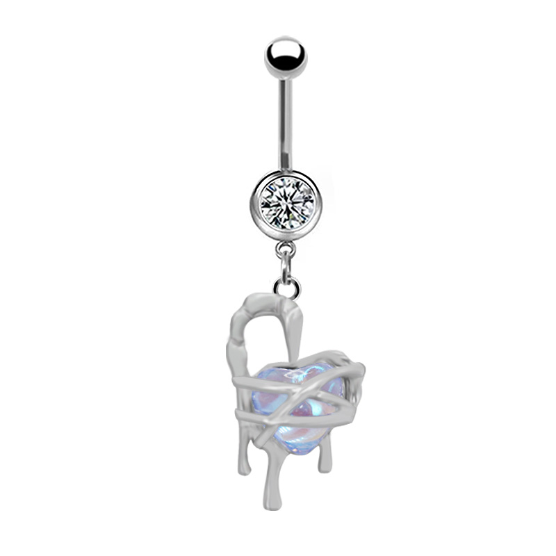 1 Piece Belly Rings Cute Pastoral Simple Style Star Heart Shape Wings Stainless Steel Alloy Plating Inlay Acrylic Rhinestones Glass White Gold Plated display picture 9