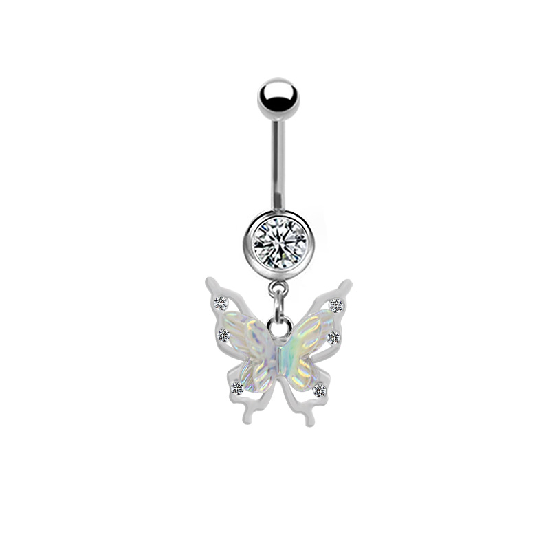 1 Piece Belly Rings Cute Pastoral Simple Style Star Heart Shape Wings Stainless Steel Alloy Plating Inlay Acrylic Rhinestones Glass White Gold Plated display picture 11