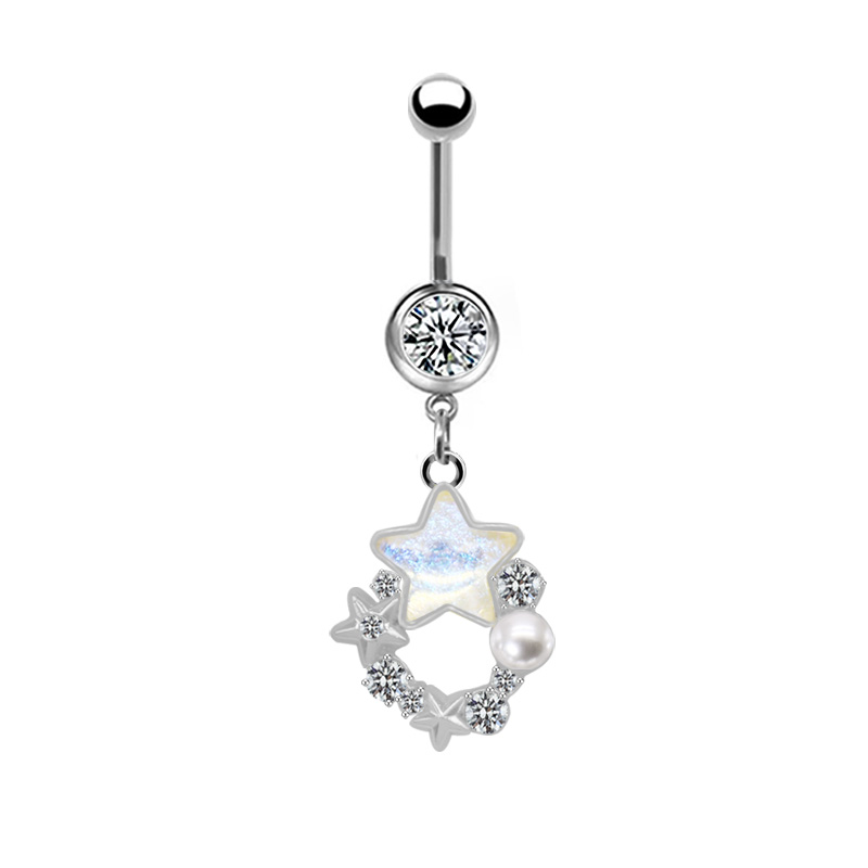 1 Piece Belly Rings Cute Pastoral Simple Style Star Heart Shape Wings Stainless Steel Alloy Plating Inlay Acrylic Rhinestones Glass White Gold Plated display picture 6