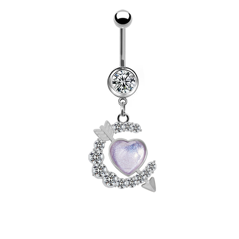 1 Piece Belly Rings Cute Pastoral Simple Style Star Heart Shape Wings Stainless Steel Alloy Plating Inlay Acrylic Rhinestones Glass White Gold Plated display picture 17