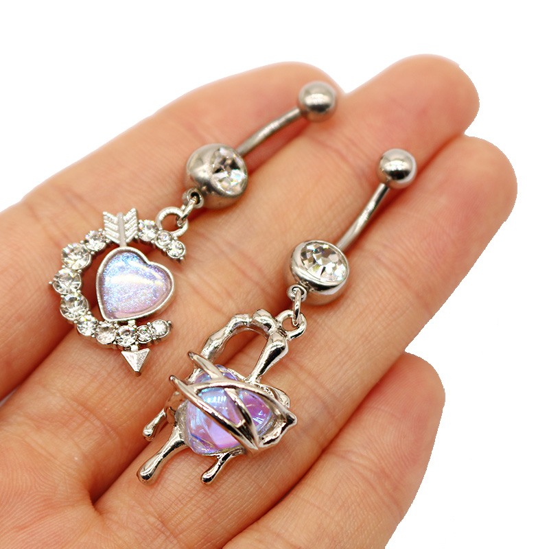 1 Piece Belly Rings Cute Pastoral Simple Style Star Heart Shape Wings Stainless Steel Alloy Plating Inlay Acrylic Rhinestones Glass White Gold Plated display picture 22