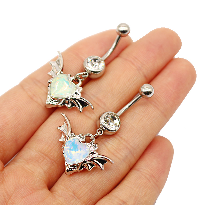 1 Piece Belly Rings Cute Pastoral Simple Style Star Heart Shape Wings Stainless Steel Alloy Plating Inlay Acrylic Rhinestones Glass White Gold Plated display picture 21