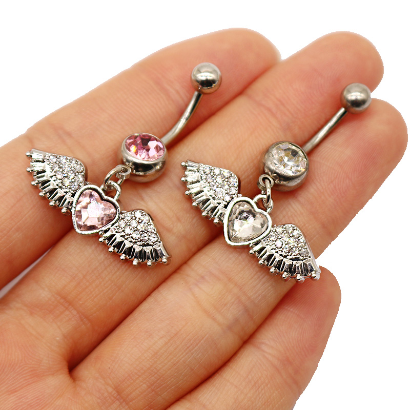 1 Piece Belly Rings Cute Pastoral Simple Style Star Heart Shape Wings Stainless Steel Alloy Plating Inlay Acrylic Rhinestones Glass White Gold Plated display picture 23