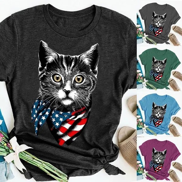 Women's T-shirt Short Sleeve T-Shirts Printing Vacation Cat display picture 1