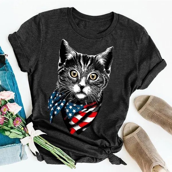 Women's T-shirt Short Sleeve T-Shirts Printing Vacation Cat display picture 2